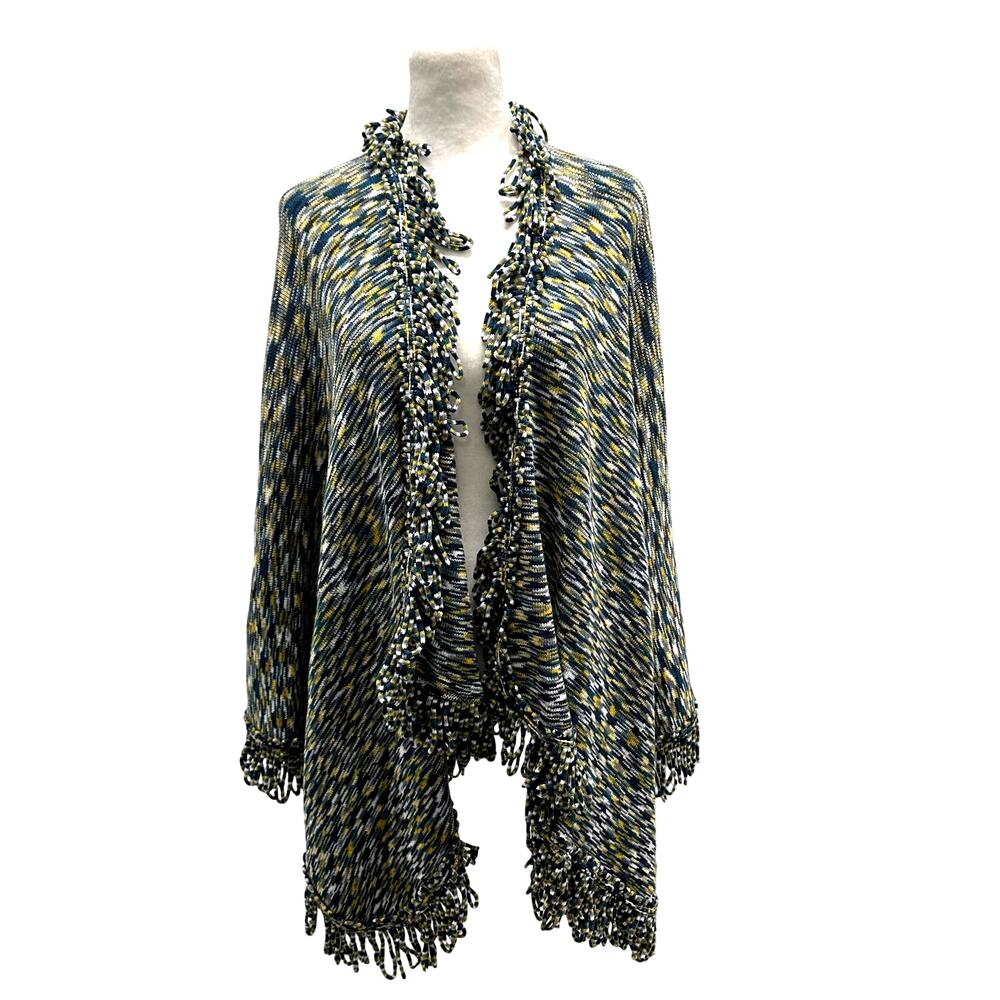 Anthropologie Moth Green Blue Knit Poncho Cardigan Sweater sz OS